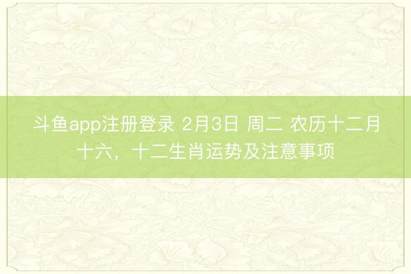 斗鱼app注册登录 2月3日 周二 农历十二月十六，十二生肖运势及注意事项