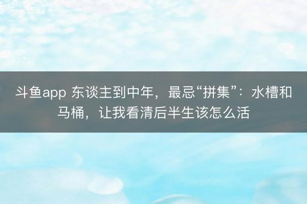 斗鱼app 东谈主到中年，最忌“拼集”：水槽和马桶，让我看清后半生该怎么活