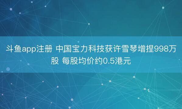 斗鱼app注册 中国宝力科技获许雪琴增捏998万股 每股均价约0.5港元
